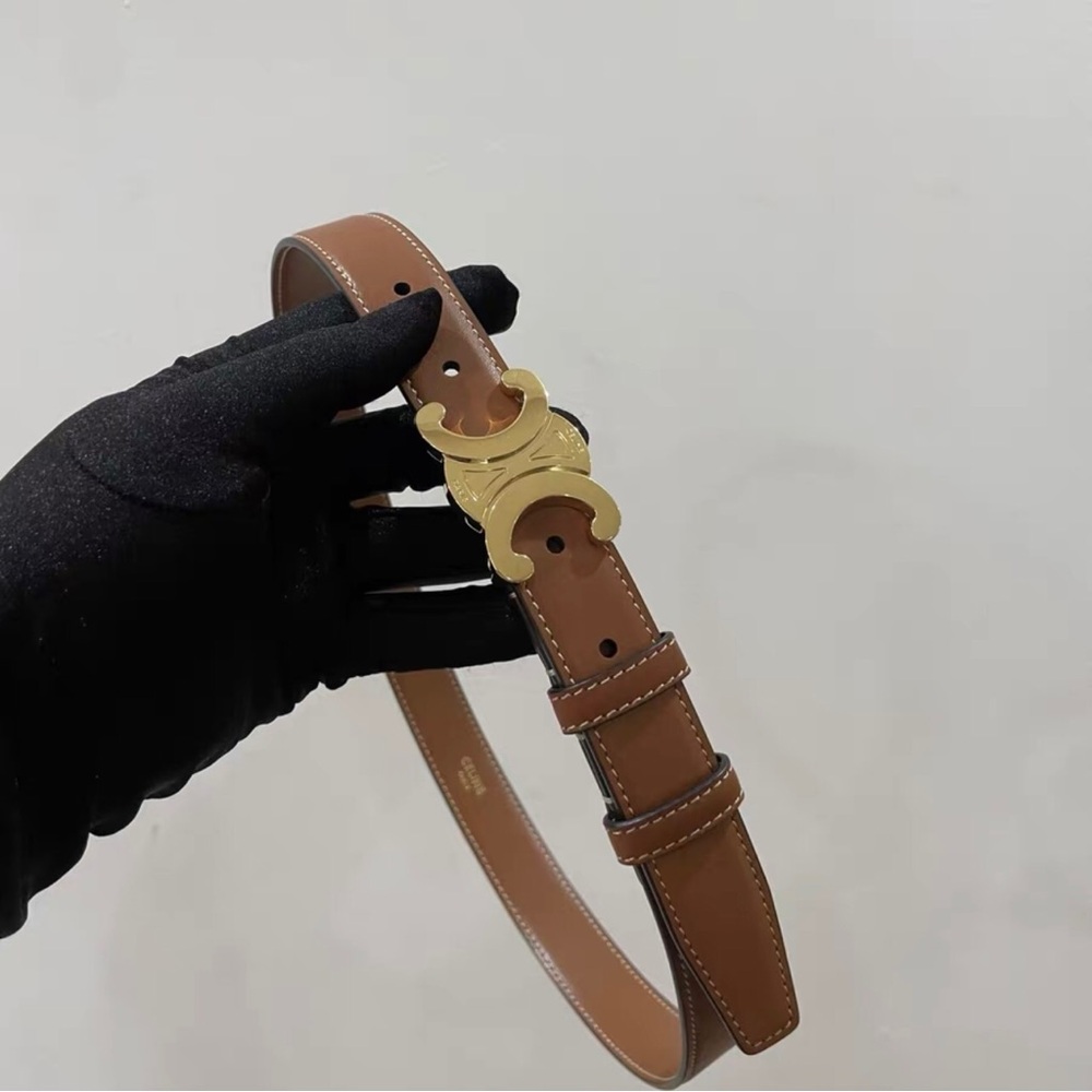 Celine Tan Leather Belt with Gold Buckle